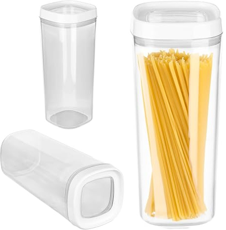 KADAX Bocal de conservation, boîte de rangement transparente en plastique, bocal de conservation hermétique avec couvercle, boîtes à verser pour farine, céréales, sucre et pâtes (1800ml, Blanc)