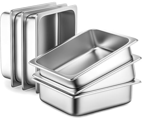ZeroPone 6 Pack Hotel Pans 1/2 Size 4 Deep Stainless Steel Steam Table Pan