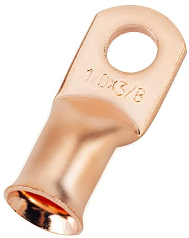 1/0 AWG 3/8 Stud (25 pcs.), Heavy Duty Battery Ring Terminal, 0 Gauge Connectors, Copper Wire Lugs, Copper Ring Terminals, Battery Cable Ends, Bare Copper Eyelets, Tubular Ring Terminal Connectors