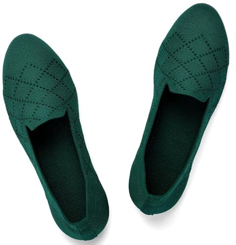 Puxowe Damen Ballerina Flache Schuhe Runde Zehe Strick Kleid Schuhe Niedriger Keil Slip On Ballerina Walking Flats für Frauen Bequem 38 EU Green