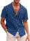 APOONABA Chemise à manches courtes en lin pour homme - Chemise décontractée en lin - Chemise d'été décontractée en coton - Coupe droite, 1-bleu., M