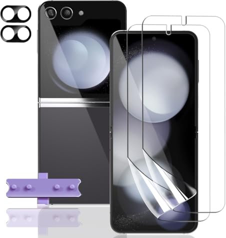 Teenrpov [2+2 Piezas TPU Protector de Pantalla para Samsung Galaxy Z Flip 5 + Protector de Lente cámara, HD, Resistente a Arañazos, para Samsung Galaxy Z Flip 5 Protector Pantalla