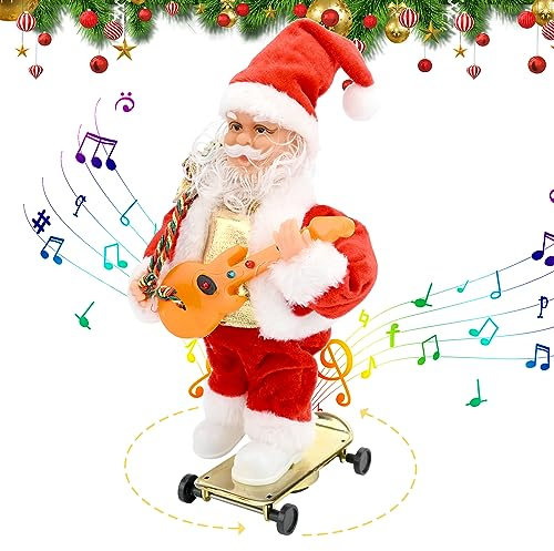 Elektrischer Weihnachtsmann Musikalischer Weihnachtsmann Ornament Gitarre Skateboard Weihnachtsmann Singend Tanzend Figur Musikalischer Santa Claus Spielzeug Neuheit Xmas Geschenk für Kinder Dekor