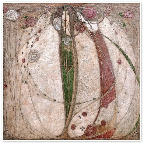 Die weiße Rose und die rote Rose Poster von Margaret MacDonald Mackintosh 60 x 60 cm Braun Wandbilder Wanddeko