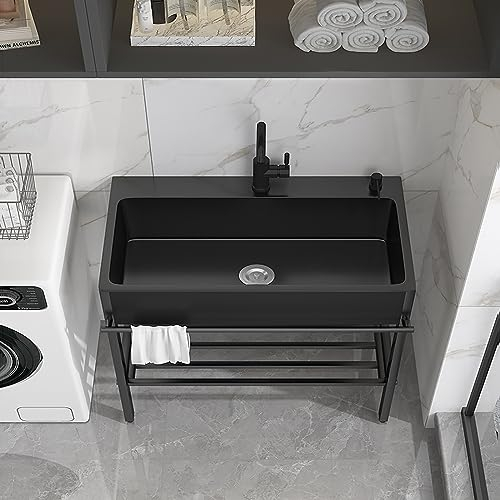 Fregadero De Cocina Comercial,Fregadero Exterior Jardin,Fregadero Industriales,Fregadero De Acero Inoxidable Independiente Con Grifo,Fregadero Portatil Camping,Kitchen Sink, Mueble Pila Lavadero,Negro
