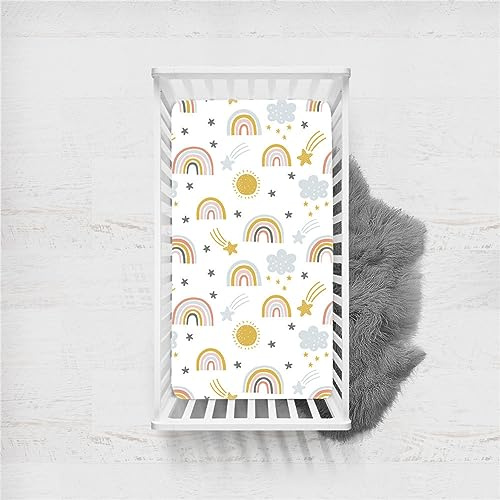 Odot Spannbettlaken für Kinderbett, Kinderwagen Matratzenbezug, Weiche Babybett Spannbetttuch Spannbettlaken, Perfekte Passform Durch Rundum-Gummizug (140x90cm,süßer Regenbogen 2)