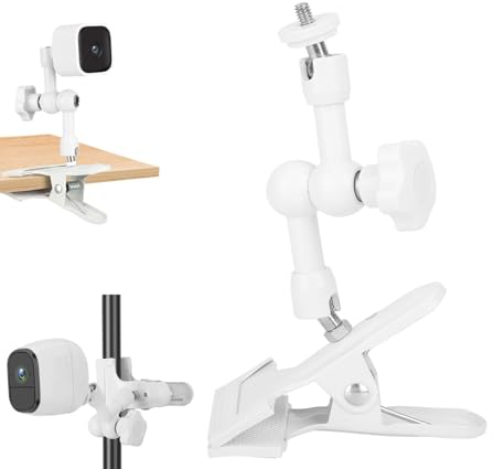 Mippko Supporto a clip per videocamera Arlo/Blink Mini/Reolink/Nest/SimpliSafe/Wyze, regolabile a 360°, lungo 15 cm, in lega di alluminio, morsetto in metallo con custodia in gomma, confezione da 1