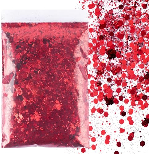 BETESSIN 50g Glitzer zum Basteln Rot Glitzerpulver Pailletten Glitter Pulver Glitzer Basteln Glitzerpuder für Nägel Gesicht Makeup Kartenbasteln Handwerk Nagelkunst