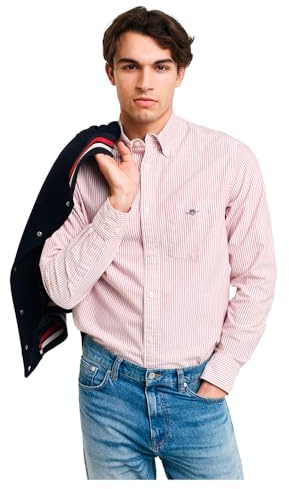 GANT Men's Reg Oxford Banker Stripe Shirt, Iron Red, S