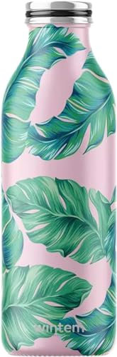 Borraccia Termica Isolata - Mantiene Freddo 24h, Caldo 12h, Senza BPA, Ecofriendly, Design Palme, in Acciaio Inox, Rosa e Verde, 500ml