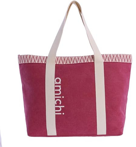 AMICHI Bolso de Playa Grande de Rafia - Shopper para Verano y Piscina