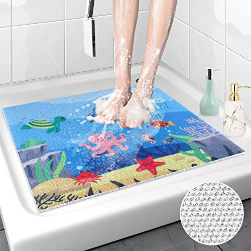ZOKBOM Tapis de douche carré antidérapant, 60 x 60 cm, anti-moisissure en luffa pour douche intérieure, tapis de bain en luffa doux et confortable avec drainage, séchage rapide et découpable