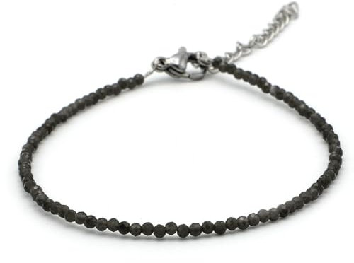 Miracles Minéraux Bracelet perle ronde facettée 2 mm / 4 mm, pierre naturelle, création artisanale française, plus de 50 choix (2 mm acier inox, obsidienne noire)