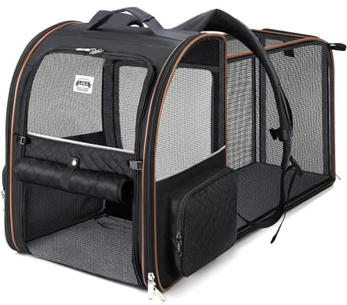 Lekespring Erweiterbar Katzenrucksack Hunderucksack für Katzen Hunde bis 8kg, Groß Katzen Rucksack Faltbare Haustier Rucksack, Schwarz