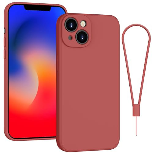 Andwing For iPhone 13 Case Silicone Case Soft Ultra Slim Protective Shockproof Silicone Case Scratch-Resistant Microfiber Lining, 6.1 Camellia Red
