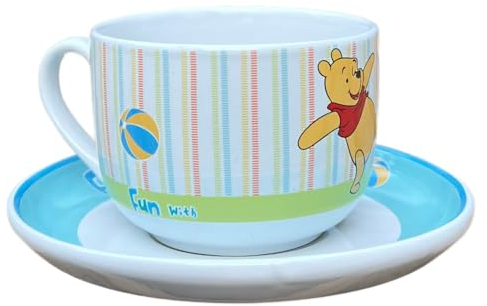 Set tazza e sotto tazza in ceramica Winnie the Pooh tazza larga jumbo 450 ml piatto piano