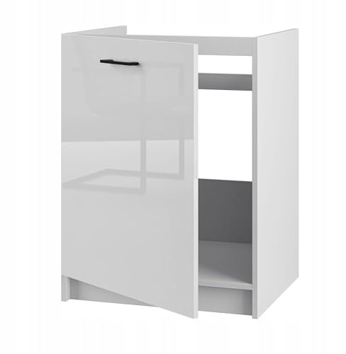 Spülenschrank für die Küche unter der Spüle mit Arbeitsplatte - 60 cm Breite - einfach zu montieren - mit Platz für Griffe - hohe Qualität -ideal für kleine Küchen (weißes Acryl glänzend)