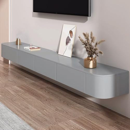 Meuble TV Flottant Suspendu Meuble TV Coins Arrondis Support De Rangement pour Salon Chambre À Coucher Salle Multimédia avec Trous pour Câbles Arrière(A,220 * 20 * 24CM)