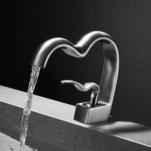 Wasserhahn Wasserfall Bad, Mischbatterie, mit 60cm Kalt/Warmwasser Schlauch, Waschbecken-Armatur, Modern Waschtischarmatur (Wasserplattiertes Grau)