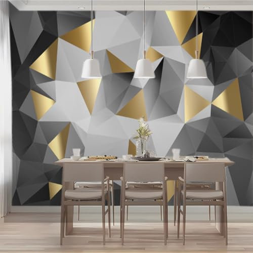 BURUNG Papier peint géométrique noir et or pour chambre à coucher, papier peint gris, papier peint abstrait en marbre géométrique, non autocollant