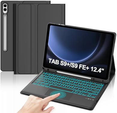 Teclado para Samsung Galaxy Tab S10 Plus 2024 con Touchpad, Funda con Teclado para Samsung S9/S9FE Plus, España Ñ Bluetooth Retroiluminado Teclado Galaxy Tab S10+/S9+/S9FE+ 12.4 Pulgadas, Negro