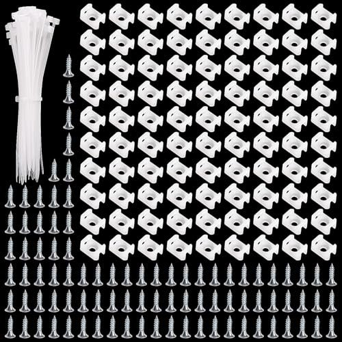 VooGenzek 90 Sets 14.6 * 9.9 mm Saddle Type Cable Tie Mount Bases, Saddle Type Mount Wire Holder, with M3.5 Screws and Cable Ties, for Wire and Cable Tidy, White