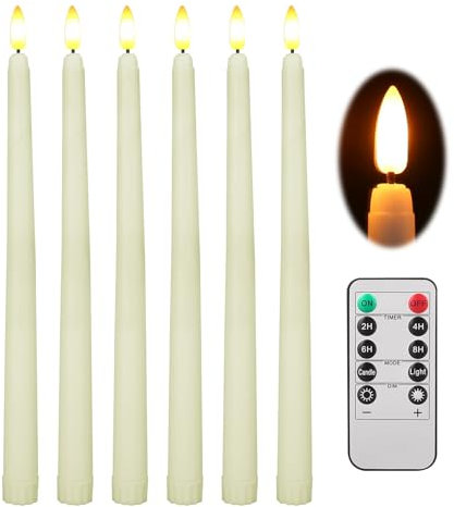 NAKIHOUSE LED Taper Candles with Remote Timer, Realistic 3D Wick Flickering Dinner Candles, Battery Operated Candle Lights, 11 Inch Long Candles for Christmas Birthday Party Wedding Decoration, Ivory