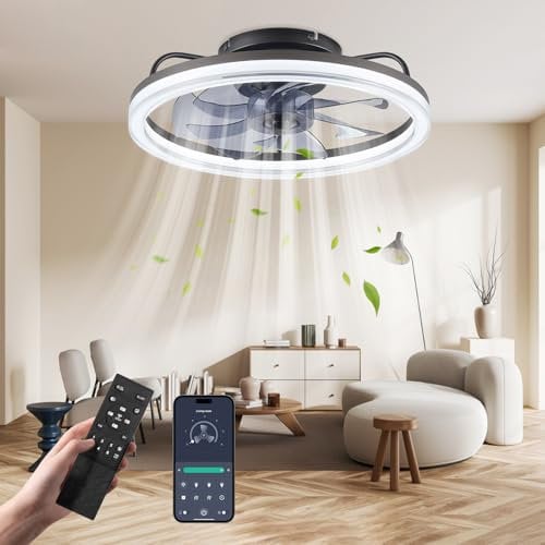 Nalezuns Deckenleuchte mit Ventilator, Deckenventilator mit Beleuchtung, 6 Geschwindigkeiten, Reversibelmit, Speicherfunktion, Schlafmodus, 2-Std-Timer mit Fernbedienung, Schwarz