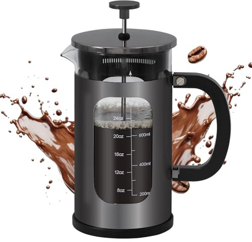 Panana 1000ml Cafetiere 8 Cup French Press Coffee Maker, Coffee Press and Tea Maker with Reusable Filters, Heat Resistant Borosilicate Glass Caffettiere (Grey)