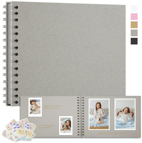 Remowith Fotoalbum Zum Selbstgestalten 28x20,5 cm DIY Fotobuch Kraftpapier Erinnerungsbuch für Hochzeiten 40 Seiten Album für Baby Familie Valentinstag Geburtstag Jahrestag Geschenk Hellgrau