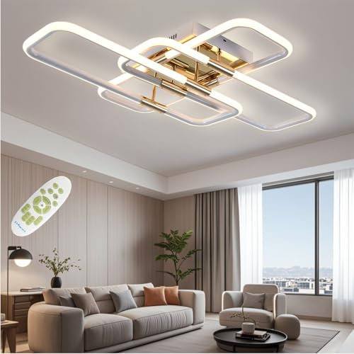 SXLXQM LED Deckenleuchte Moderne Weiß Deckenlampe Dimmbar 68W Wohnzimmer Deckenlampe Mit Fernbedienung Wohnzimmerlampe Geometrisch Deckenlampen Einfachheit Schlafzimmer Deckenleuchten Beleuchtung