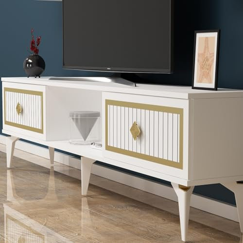 Hanah Home Support TV, mélamine, Or Blanc, Taille Unique