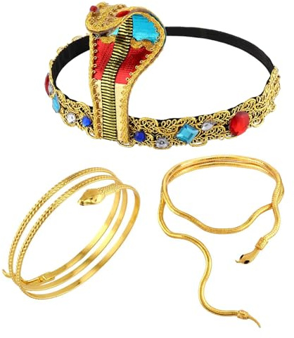 Cleopatra Schmuck, Ägyptischer Kopfschmuck Griechische Göttin Schmuck mit Kopfschmuck Armreif, Schlangen Schmuck für Karnevalskostüm Accessoires (Golden-A)