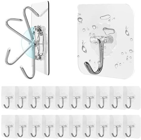 20 Stück klebehaken Selbstklebende Haken, Klebehaken Transparent, Wasserfeste Mehrzweckhaken für Handtuch, Mantel, Schlüssel und Küchenutensilien