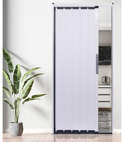 Puerta Corredera Plegable Puerta Acordeón De Aluminio Con Cerradura, Puertas De Acordeón De Seguridad Simples/dobles Blancas Para Interior Y Exterior, Puerta Corrediza Que Ahorra Espacio, 50-170 Cm De
