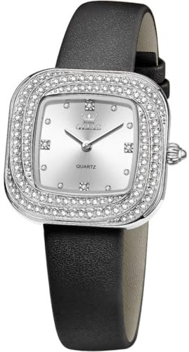 OLEVS Damenuhren Quadratische Leder Quarzuhren Diamant Roségold Analog Damenarmbanduhr Leuchtend Wasserdicht Kleid für Frauen