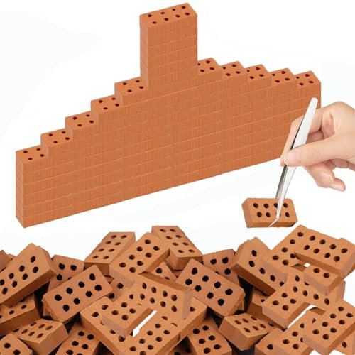 RXKFIGX 100 Stück Mini Simulation Ziegel Rot Miniatur Ziegel Mauersteine Miniatur Backsteine Winzige Ziegelsteine Modell Ziegelbau für DIY Bauen, Puppenhaus, Garten Ornament, Spielzeug Deko