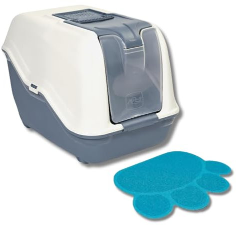 Pet's Market Toilette Gatti Lettiera Netta con Tappetino Cassetta Igienica Chiusa Accessoriata con Maniglia e Paletta filtro anti odore ai carboni attivi 54X39X40H Colori Assortiti (Con Tappetino)