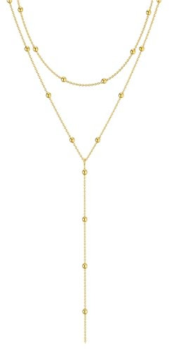 KHDULQ Lange Y-Kette Damen Lariat Halskette Damen- Halskette Edelstahl in GoldSilber Lange Kette Dame Schmuck für Frauen Feine Kette WasserfesteI Verstellbare Mit Schmuckschatulle (Gold)