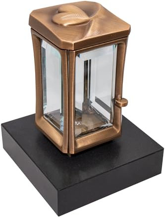 Grablaterne aus Messing 94810/19 auf Granitsockel Black satiniert – Herz-Design | Handarbeit aus Deutschland | Wetterfest & hochwertig | Fertig montiert – Keine Montage oder Werkzeug nötig