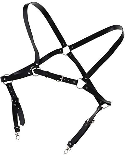 Geardeangloow Herren Brustgeschirr, verstellbar, Punk, Leder, Club-Kostüme, Cosplay, Schwarz , 2.3 cm
