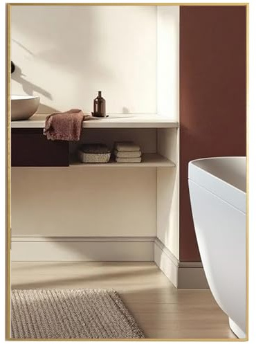Neue Design Mood® Premium Rectangular Bathroom Mirror Gold Framed Wall Mounted, Rectangle Frame Modern & Stylish (70cm x 50cm)