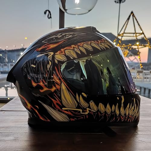 WMDMJT Modularer Klappbarer Integral-Motorradhelm Mit Sonnenblende, Leichter Sturzhelm Für Herren Und Damen, Für Roller, Motorrad, Mofa, Straße Und Rennsport,Orange-L