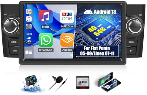 OiLiehu 4+64G Android 13 Doppel Din Autoradio Carplay Android Auto für FIAT Punto 05-09/Linea 07-11 Autoradio Mit Bildschirm 7 Zoll mit Mirror Link Bluetooth FM RDS GPS WiFi SWC EQ+Rückfahrkamera