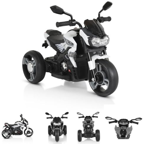 Moni Kinder Elektromotorrad Colombo Scheinwerfer, Zwei Motoren, MP3, bis 7 km/h weiß Uni