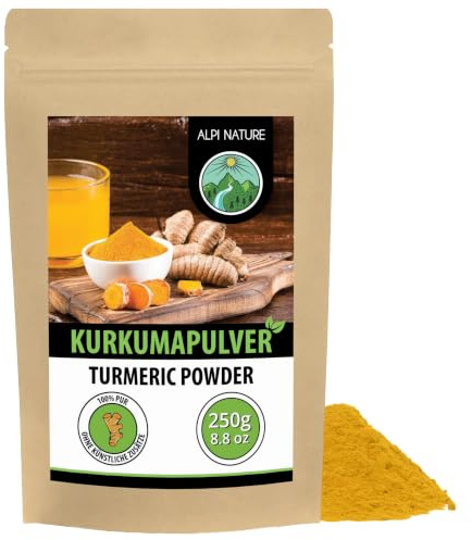 Alpi Nature Kurkuma Pulver 250g, Kurkuma Wurzel gemahlen | Kurkumapulver zum Kochen und für Goldene Milch, ideal für Currys, Suppen, Reis & Marinaden