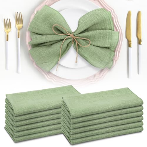 Stoffservietten Baumwolle 12er Set 42x42 cm, Baumwollservietten Salbeigrün | Servietten Stoff, Waschbar & Wiederverwendbar, Stoffservietten für Tischdeko, Hochzeit, Geburtstage, Familienfeiern