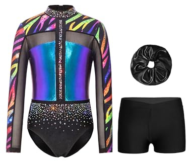 JEATHA Enfants Costumes Tumbling Monopièce Combinaisons Manches Longues Unitard De Danse Culotte Pour Hommes Ceinture Élastique Sports Coloré 7-8 ans