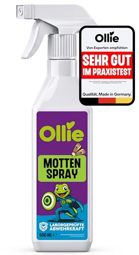 Ollie Mottenspray [500 ml] - Hocheffektive Abwehr von Motten - Für Kleidermotten & Lebensmittelmotten - Für Kleiderschrank, Textilien & Küche - Alternative zu Mottenfalle & Lebensmittelmotten Falle