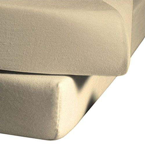 fleuresse Jenny C klassisches Jersey-Spannlaken, 100% Baumwolle, mit praktischem Rundumgummi, Fb. Beige, Größe 200 x 200 cm, auch passend für 180/190 x 200